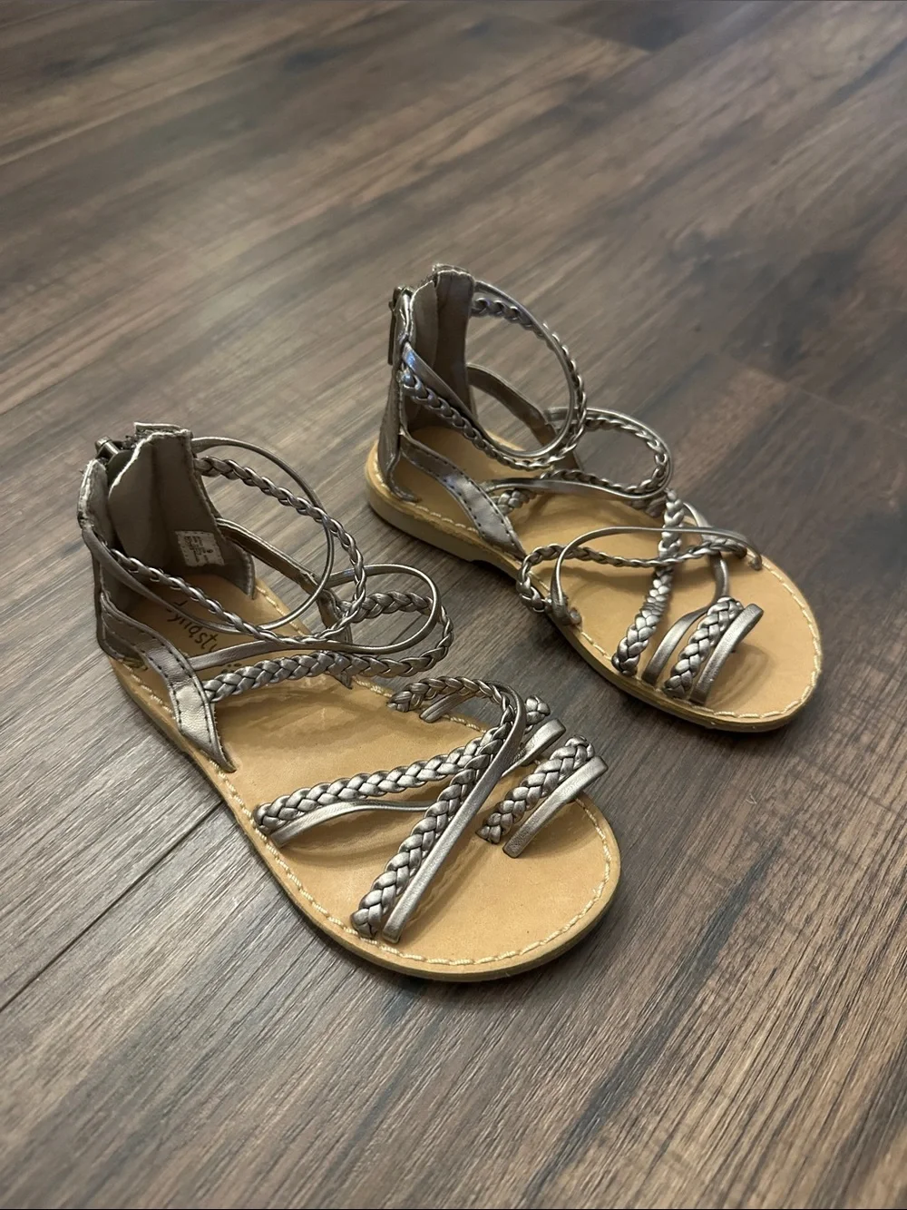 Braided Metallic Silver Gladiator Sandals for toddler girls